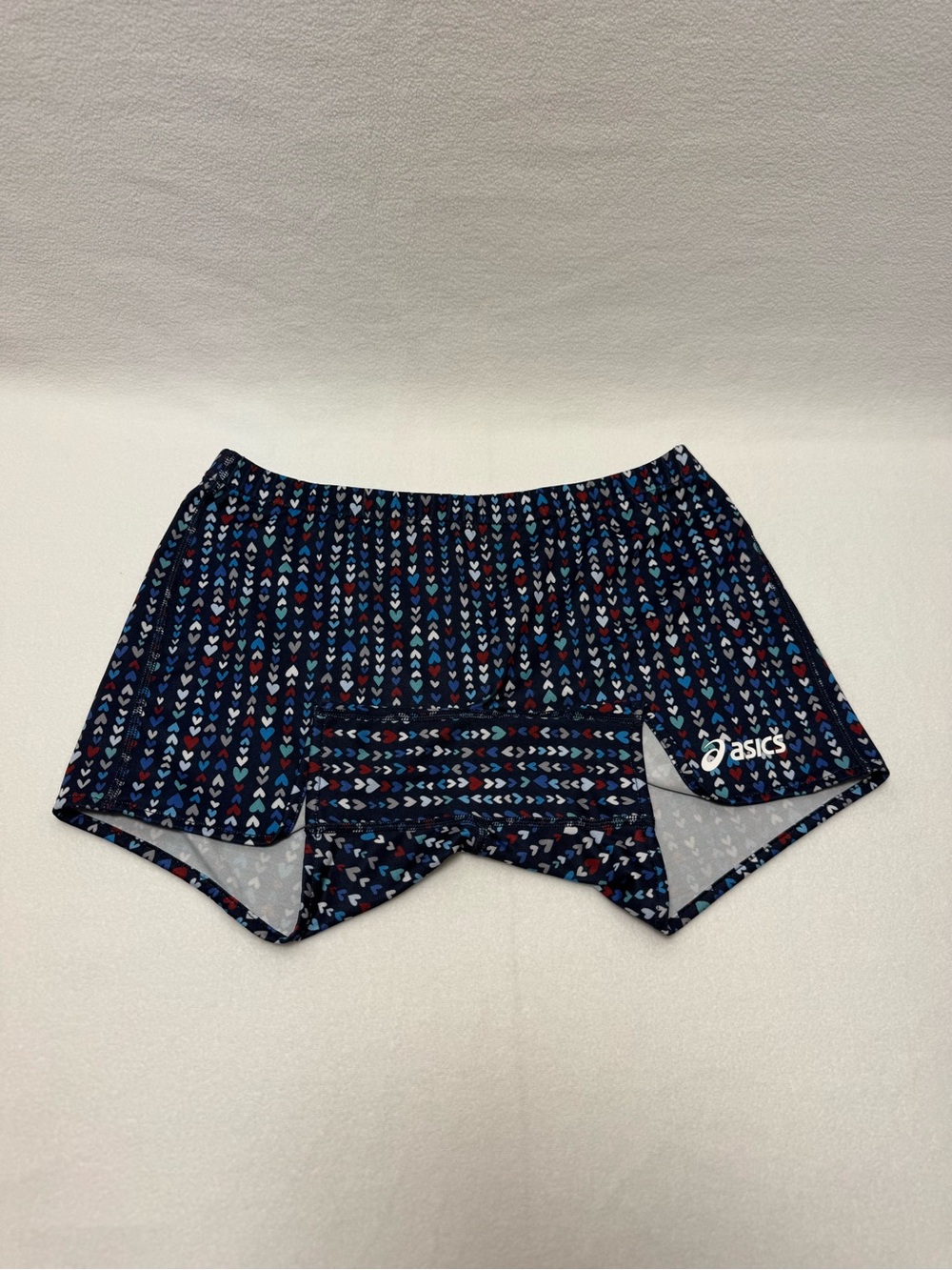 ASICS Navy Blue Chevron Heart Printed Athletic Shorts M